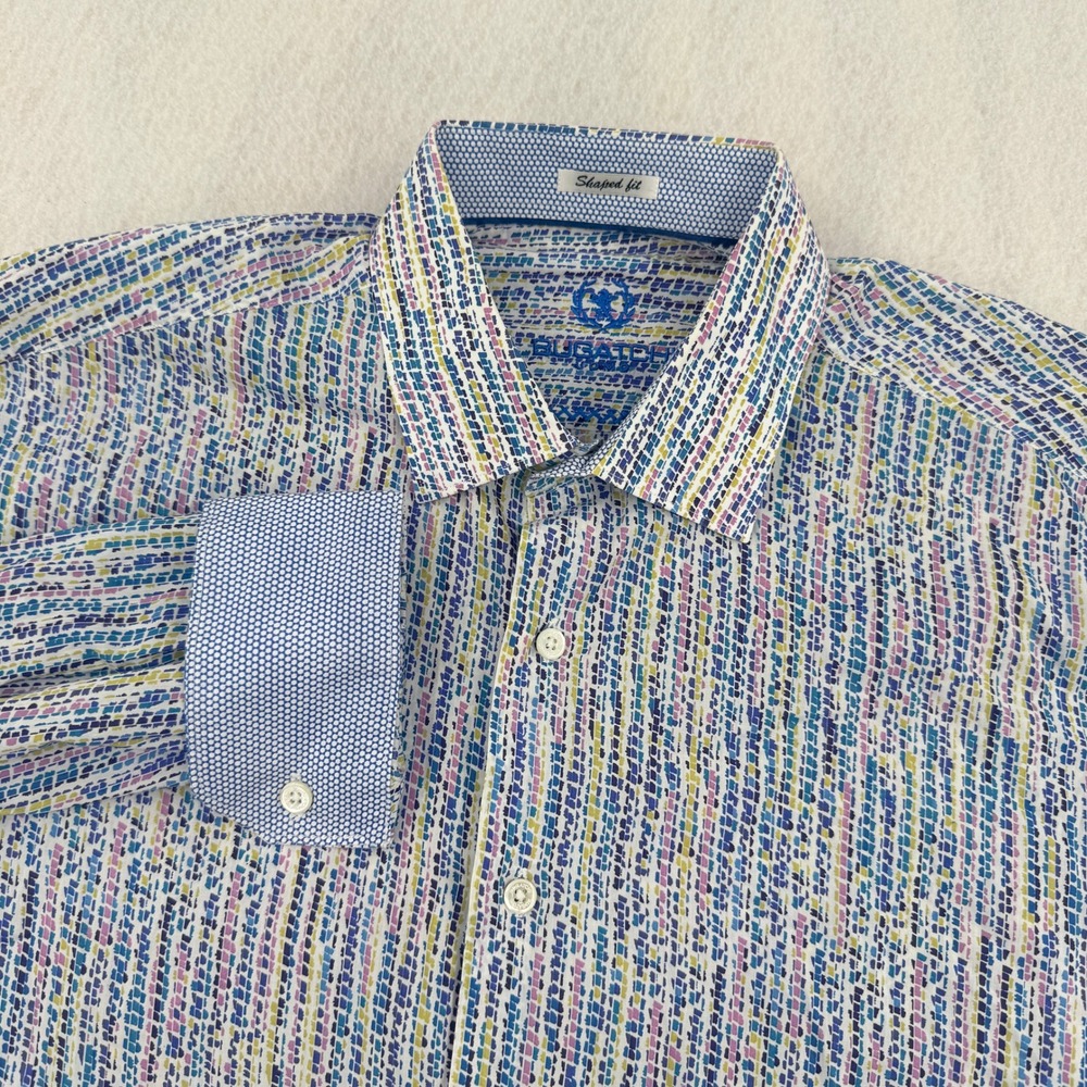 Bugatchi Uomo Mens L Shaped Fit Long Sleeve Button Down Abstract Mosaic Cotton